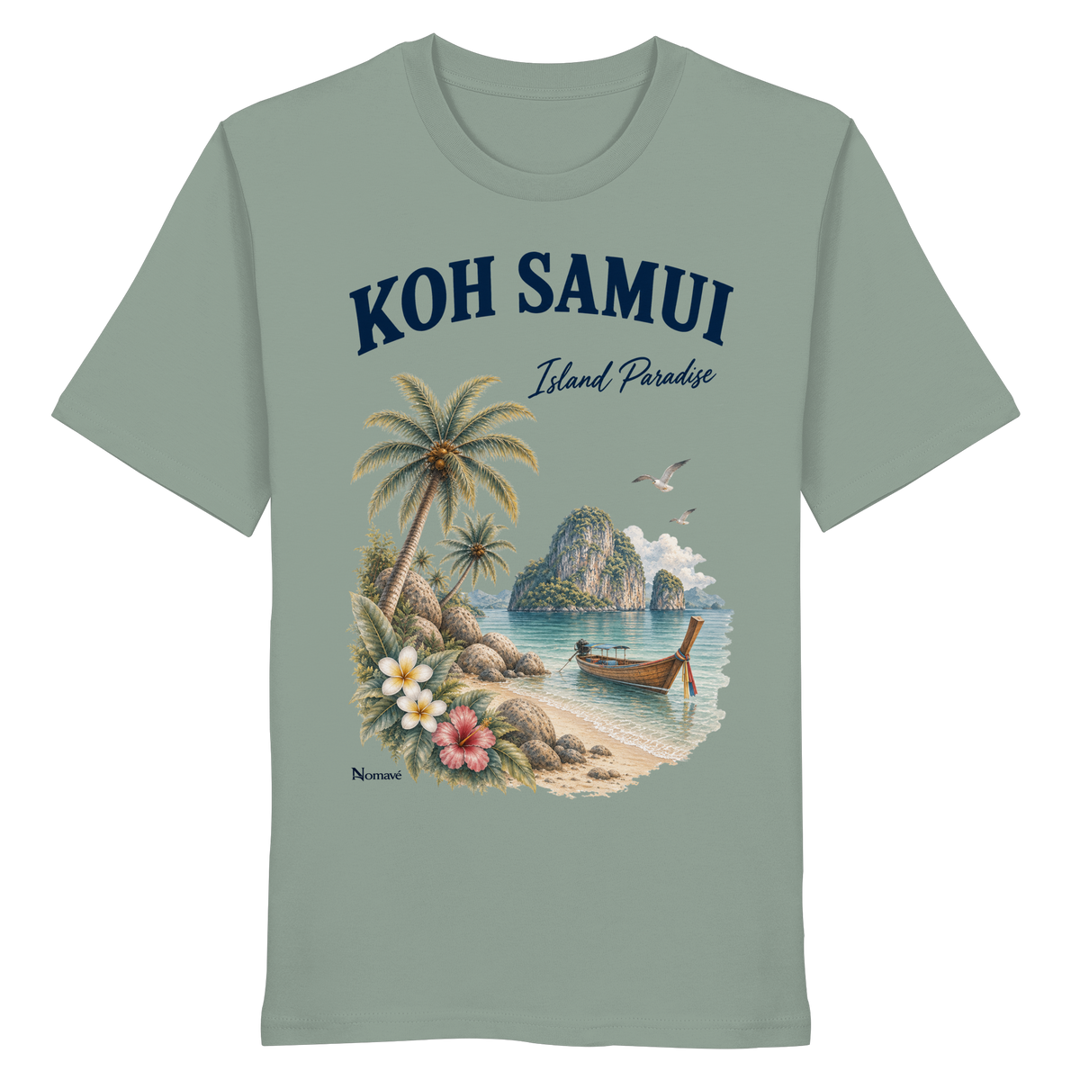 Koh Samui – Island Paradise – Helle Edition / Frontprint – Bio T-Shirt – Vorderansicht in aloe
