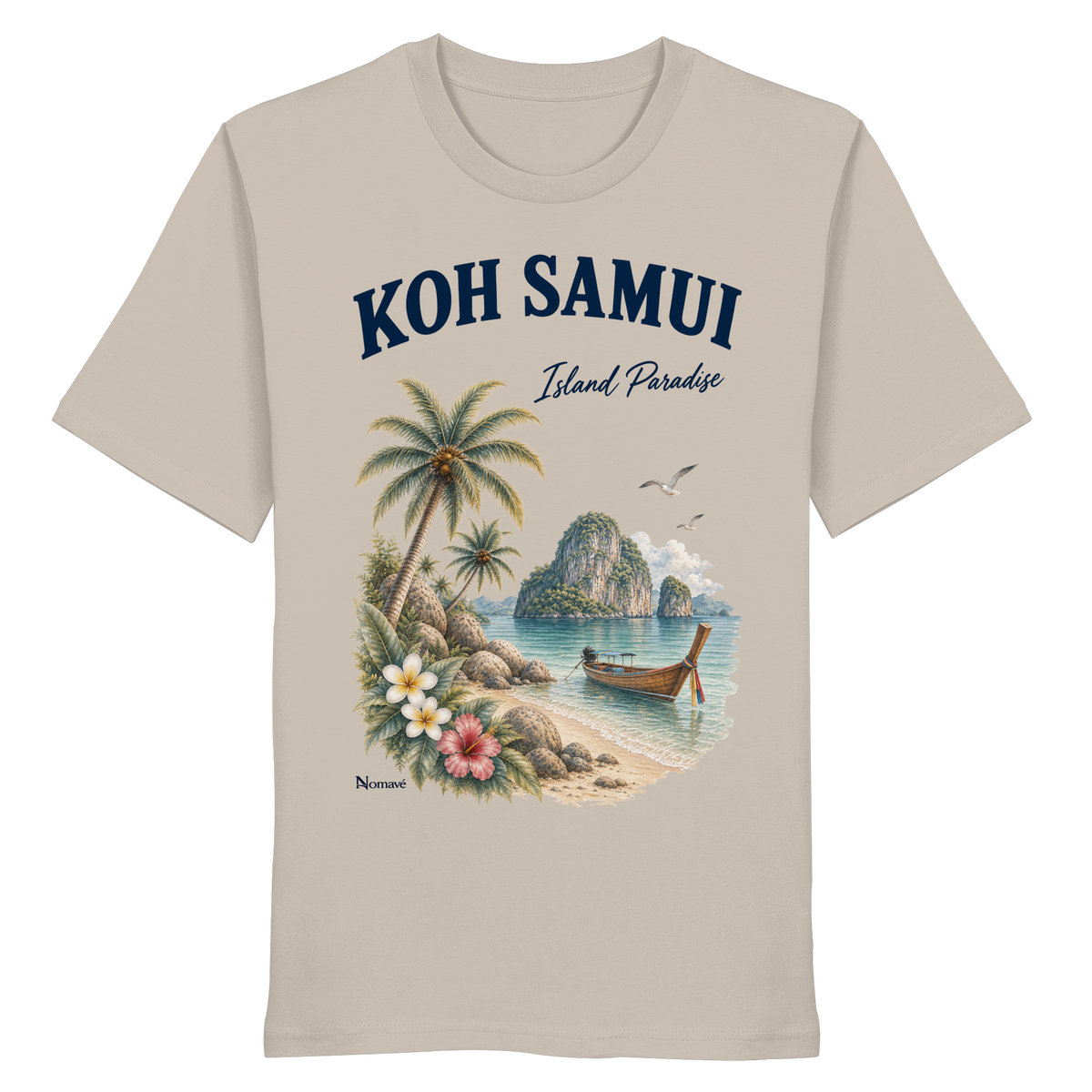 Koh Samui – Island Paradise – Helle Edition / Frontprint – Bio T-Shirt – Vorderansicht in desert dust