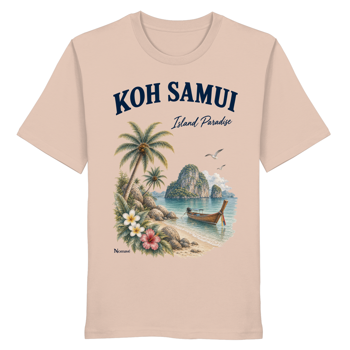 Koh Samui – Island Paradise – Helle Edition / Frontprint – Bio T-Shirt – Vorderansicht in fraiche peche