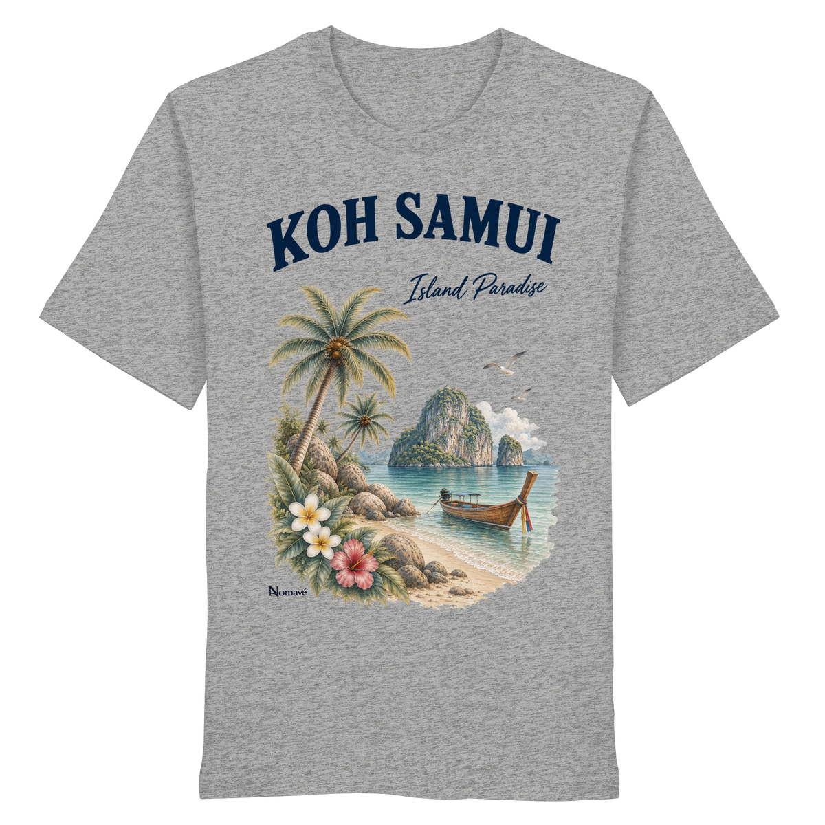 Koh Samui – Island Paradise – Helle Edition / Frontprint – Bio T-Shirt – Vorderansicht in heather grey