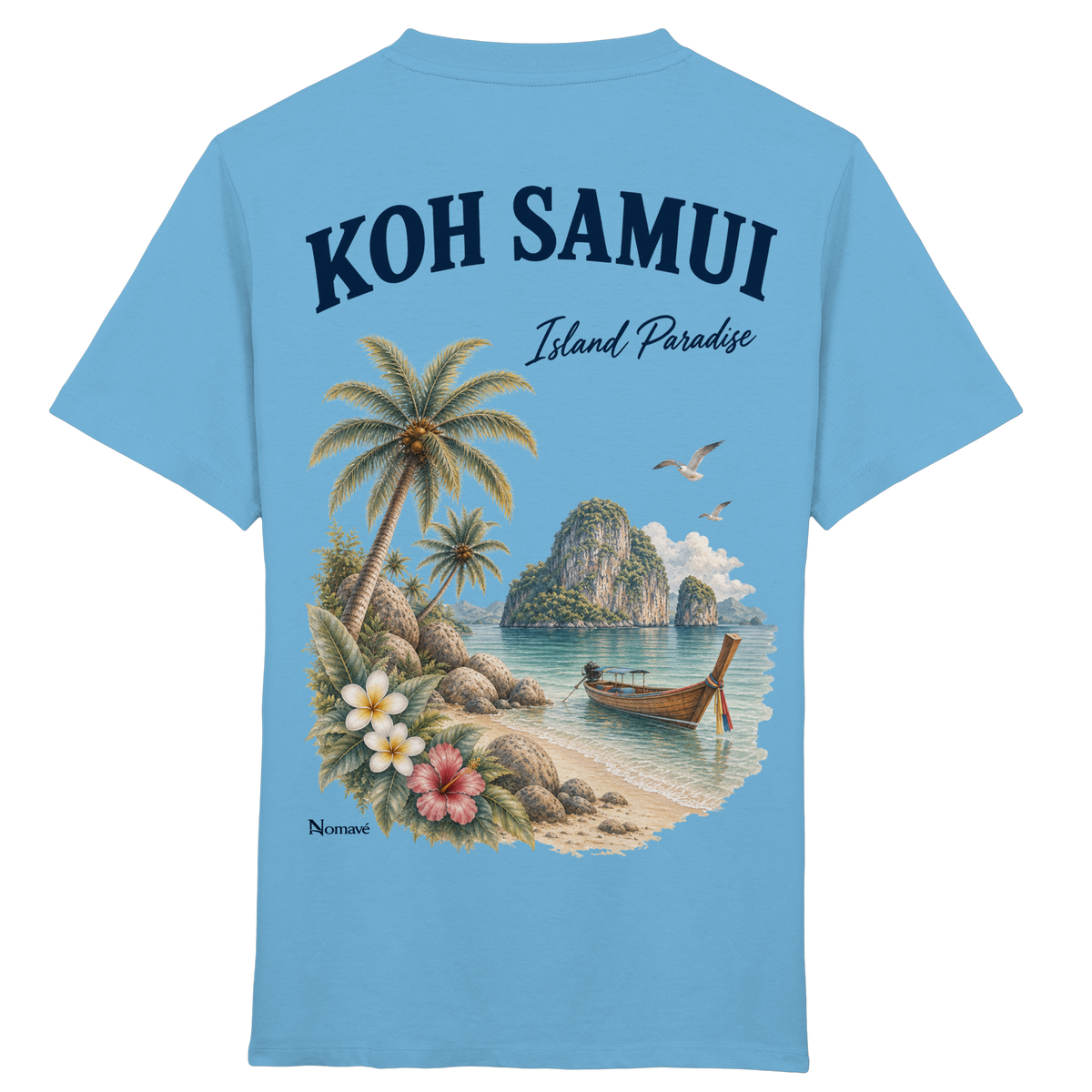 Koh Samui Island Paradise Kinder Bio T-Shirt mit Rückenprint in Aqua Blue