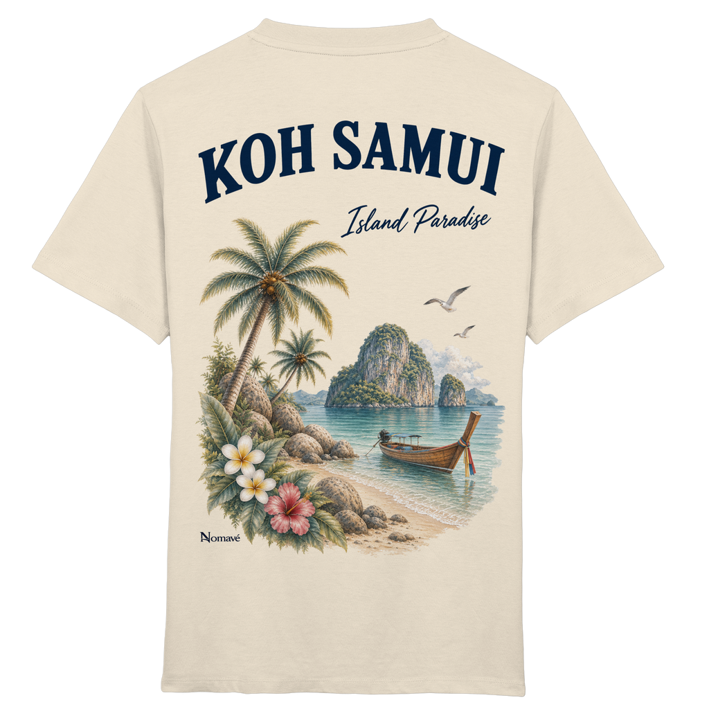 Koh Samui Island Paradise Kinder Bio T-Shirt mit Rückenprint in Natural Raw