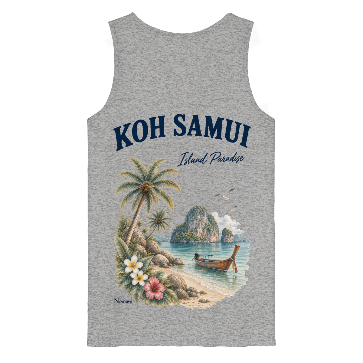 Koh Samui Island Paradise Organic Tanktop in Heather Grey mit Rückenprint
