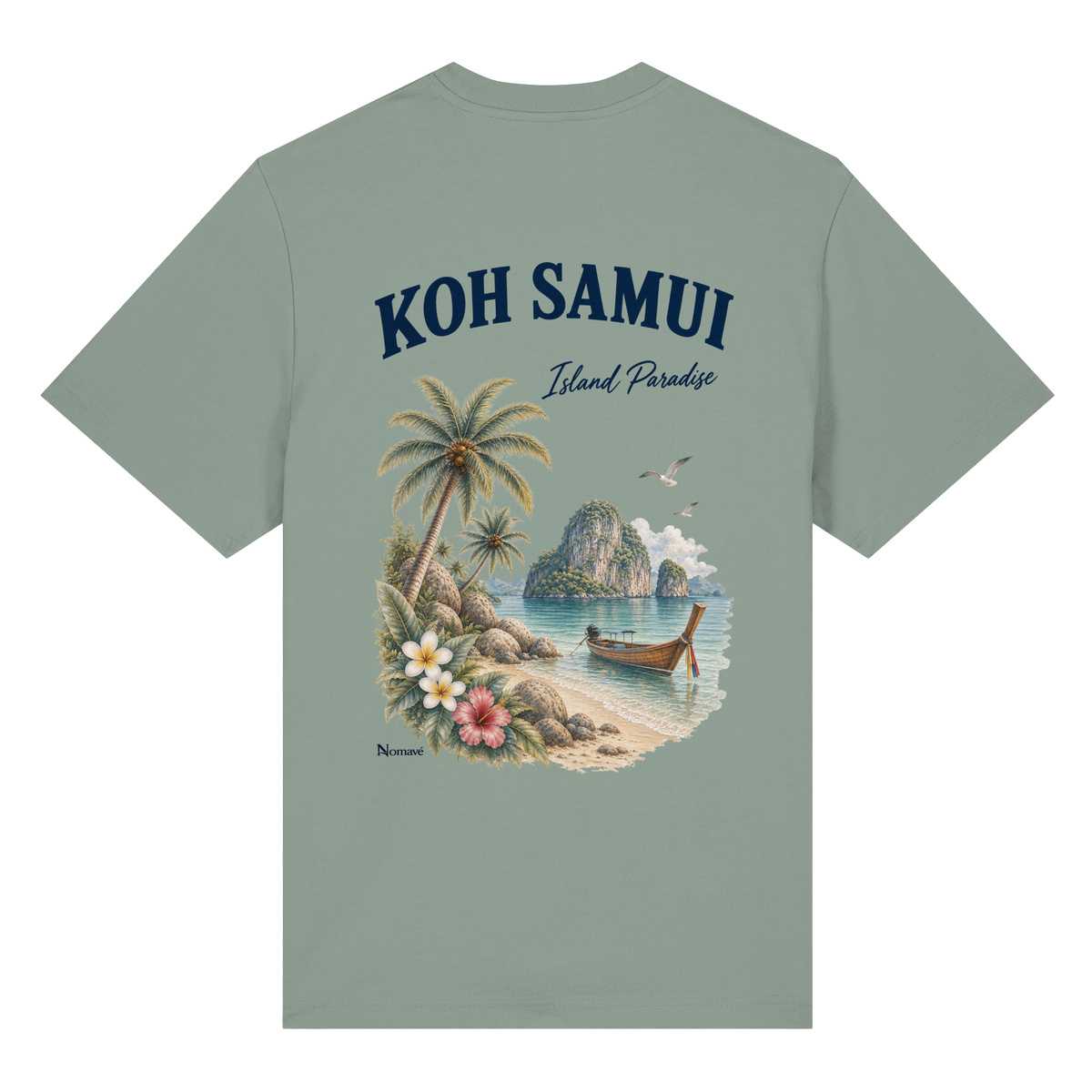 Koh Samui – Island Paradise – Rückenprint – Bio-Heavy T-Shirt – Rückenansicht in aloe