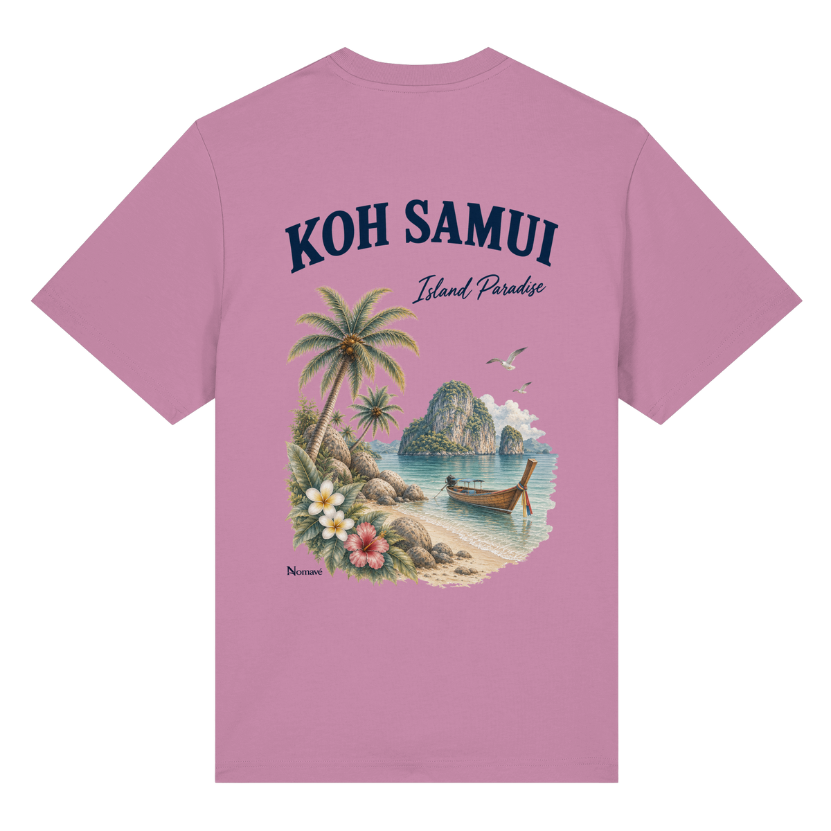 Koh Samui – Island Paradise – Rückenprint – Bio-Heavy T-Shirt – Rückenansicht in bubble pink