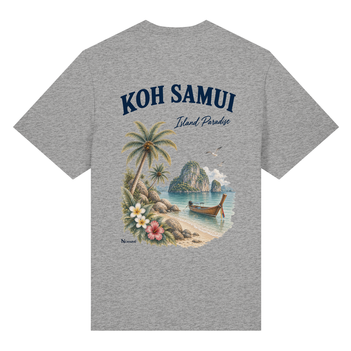 Koh Samui – Island Paradise – Rückenprint – Bio-Heavy T-Shirt – Rückenansicht in heather grey