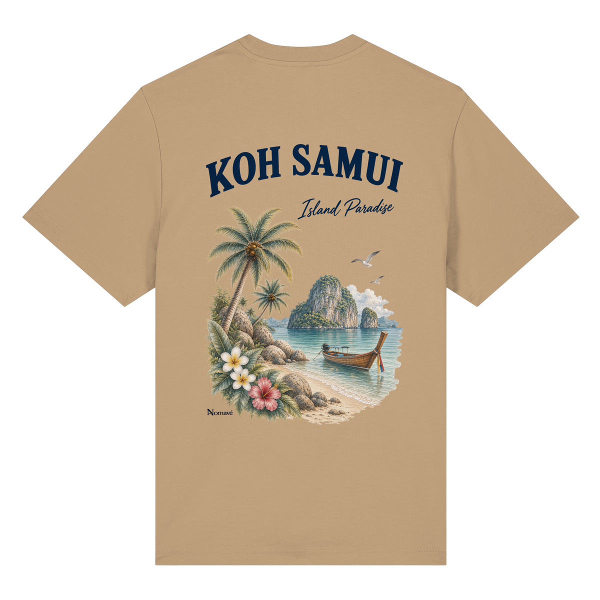 Koh Samui – Island Paradise – Rückenprint – Bio-Heavy T-Shirt – Rückenansicht in latte