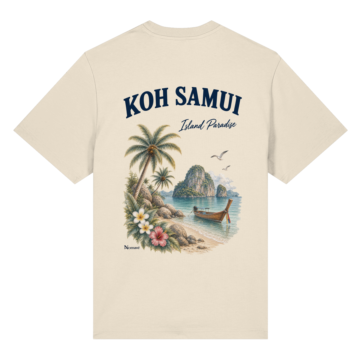 Koh Samui – Island Paradise – Rückenprint – Bio-Heavy T-Shirt – Rückenansicht in natural raw
