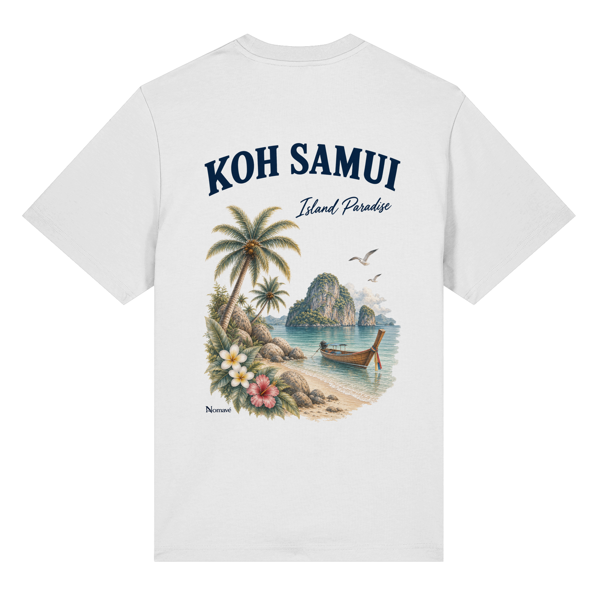 Koh Samui – Island Paradise – Rückenprint – Bio-Heavy T-Shirt – Rückenansicht in white