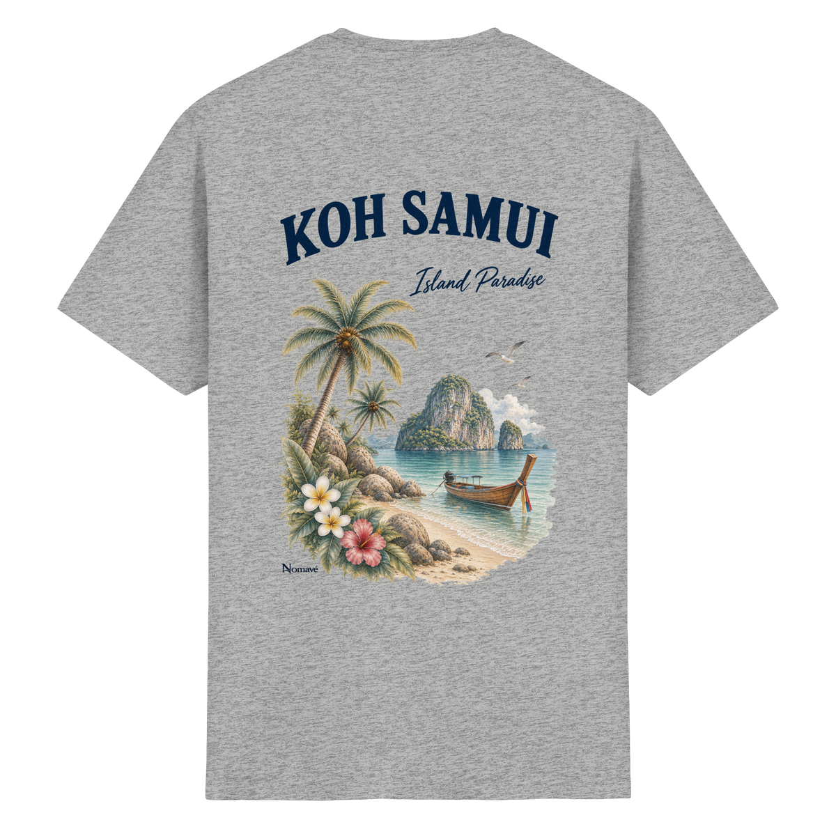 Koh Samui – Island Paradise – Rückenprint – Essential T-Shirt – Rückenansicht in ash grey