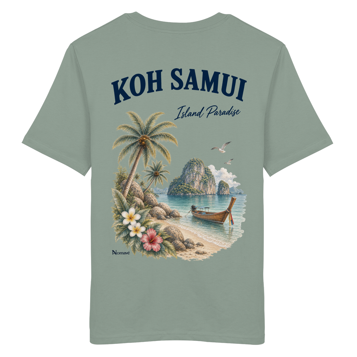Koh Samui – Island Paradise – Rückenprint – Bio T-Shirt – Rückansicht in aloe