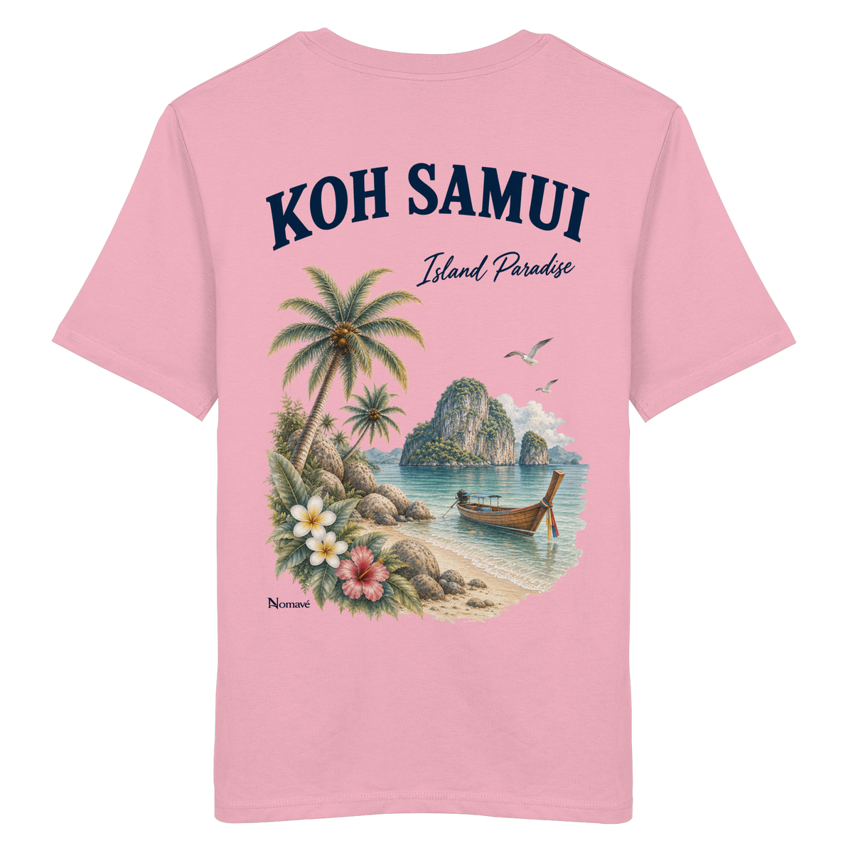 Koh Samui – Island Paradise – Rückenprint – Bio T-Shirt – Rückansicht in cotton pink