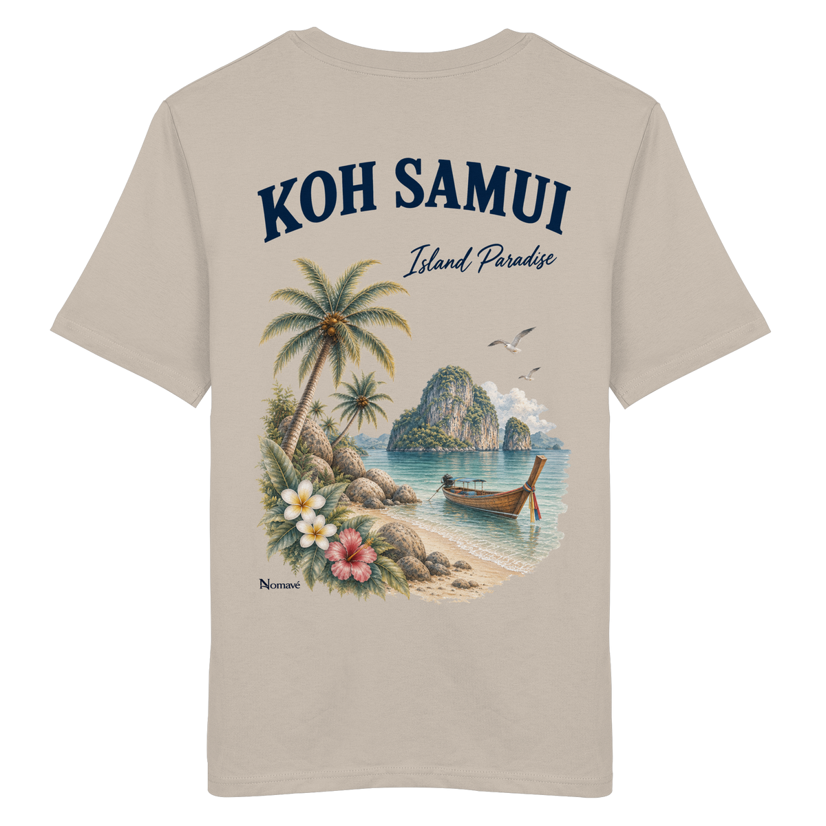 Koh Samui – Island Paradise – Rückenprint – Bio T-Shirt – Rückansicht in desert dust