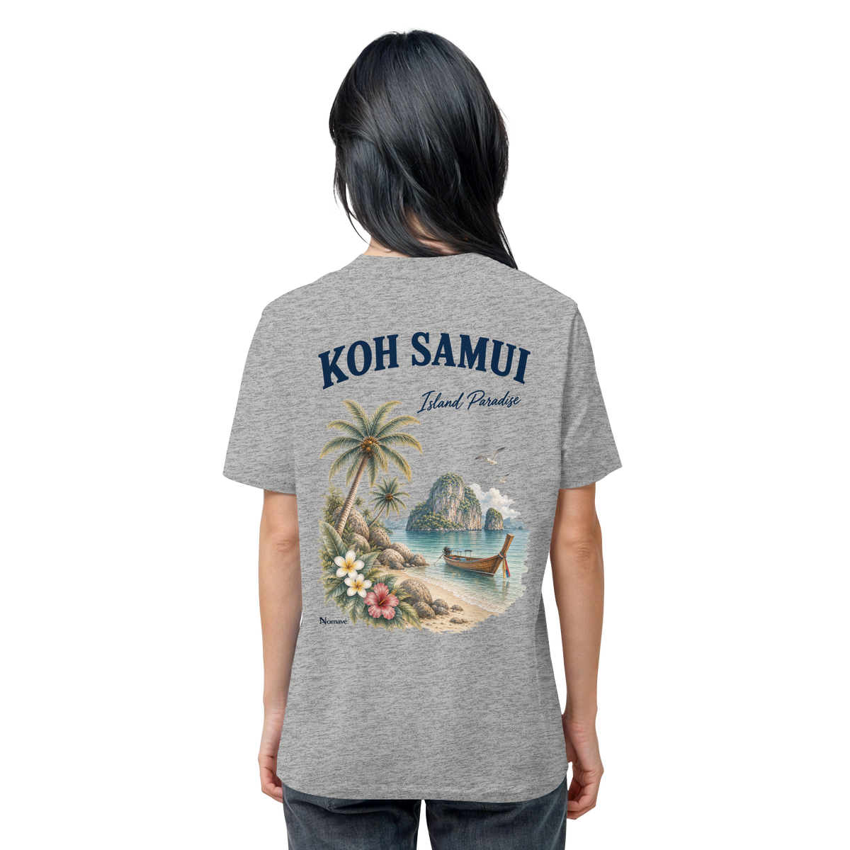 Koh Samui – Island Paradise – Rückenprint – Bio T-Shirt – Rückenmotiv in heather grey
