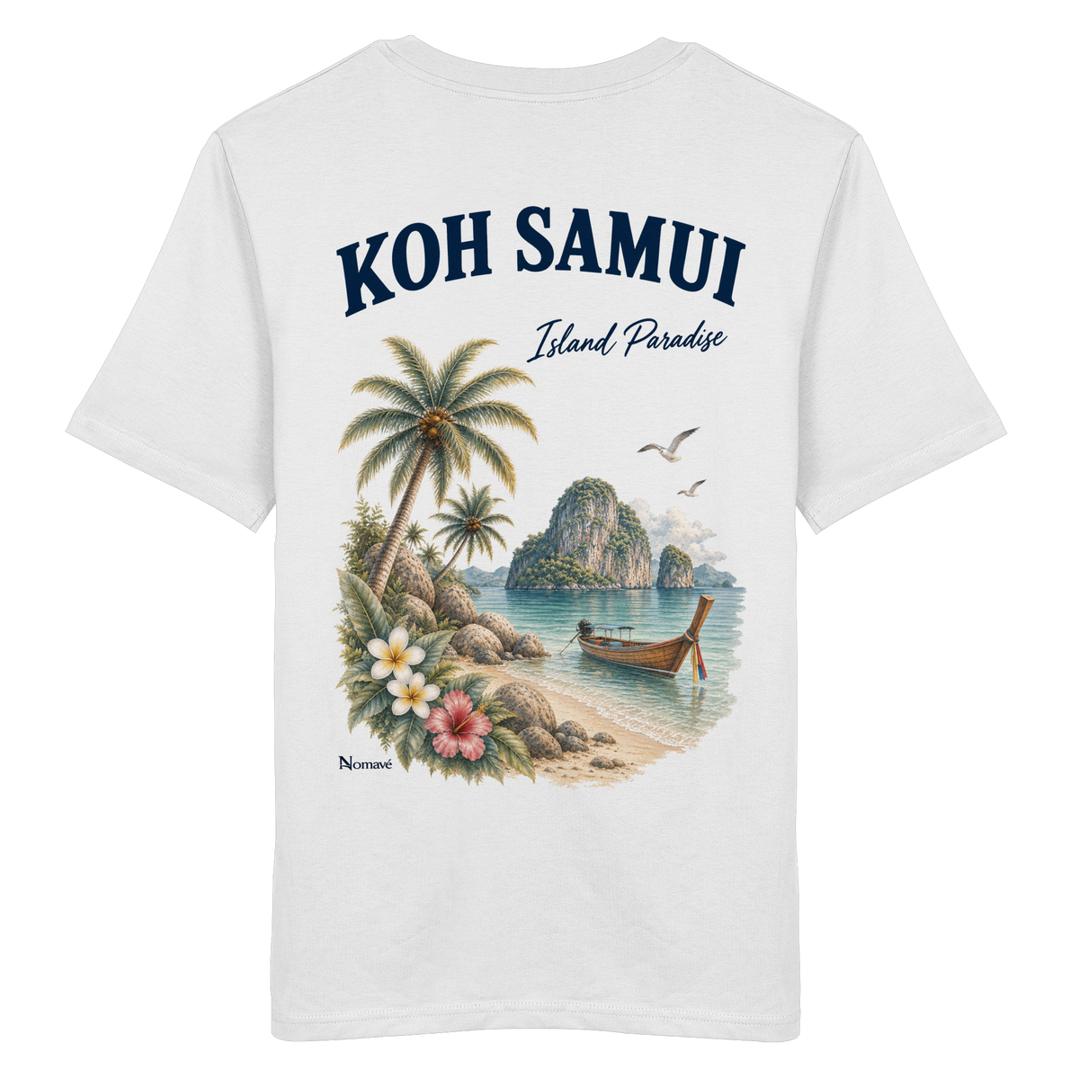 Koh Samui – Island Paradise – Rückenprint – Bio T-Shirt – Rückansicht in white