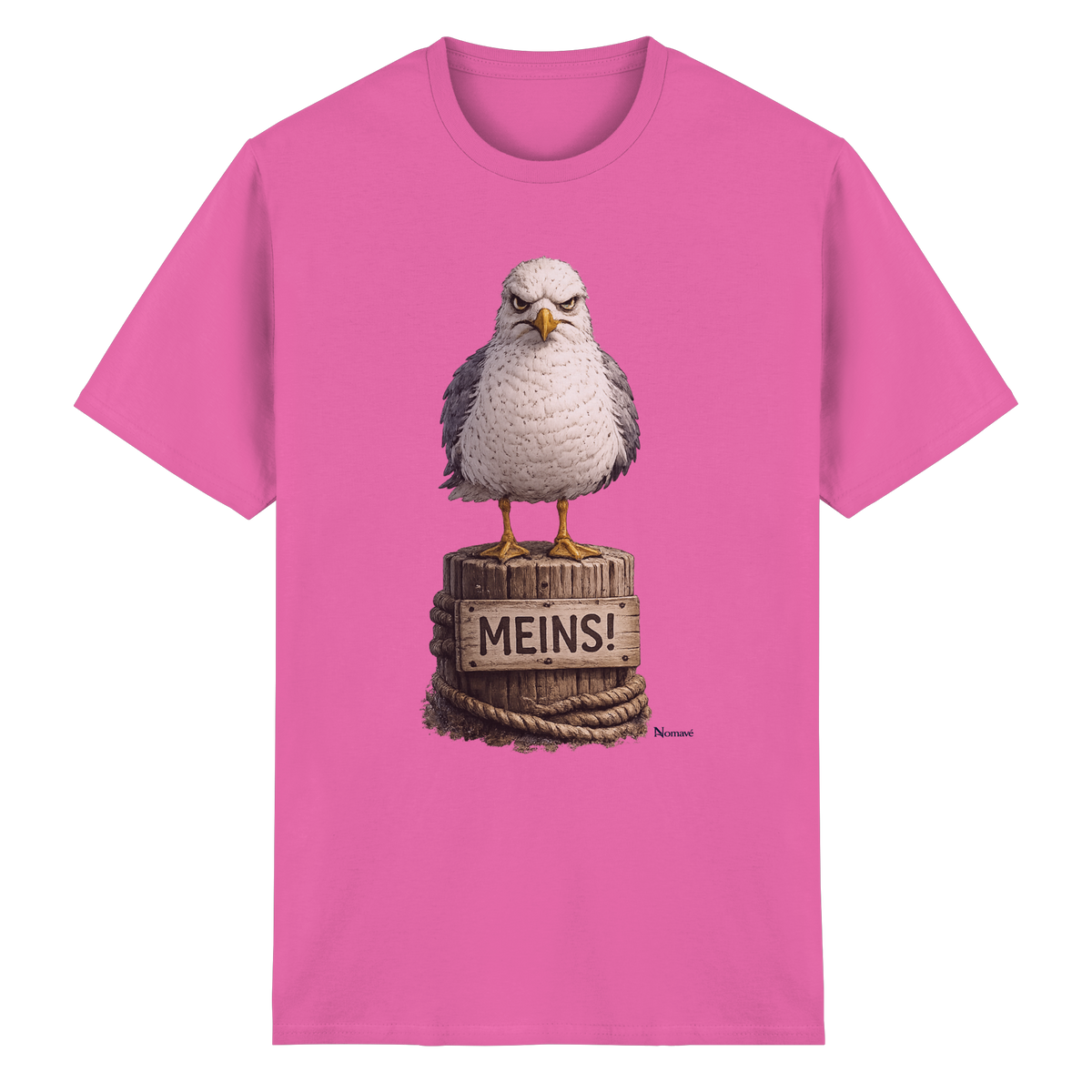Möwe mit Meinung – „Meins“ – Essential T-Shirt – Vorderansicht in azalea