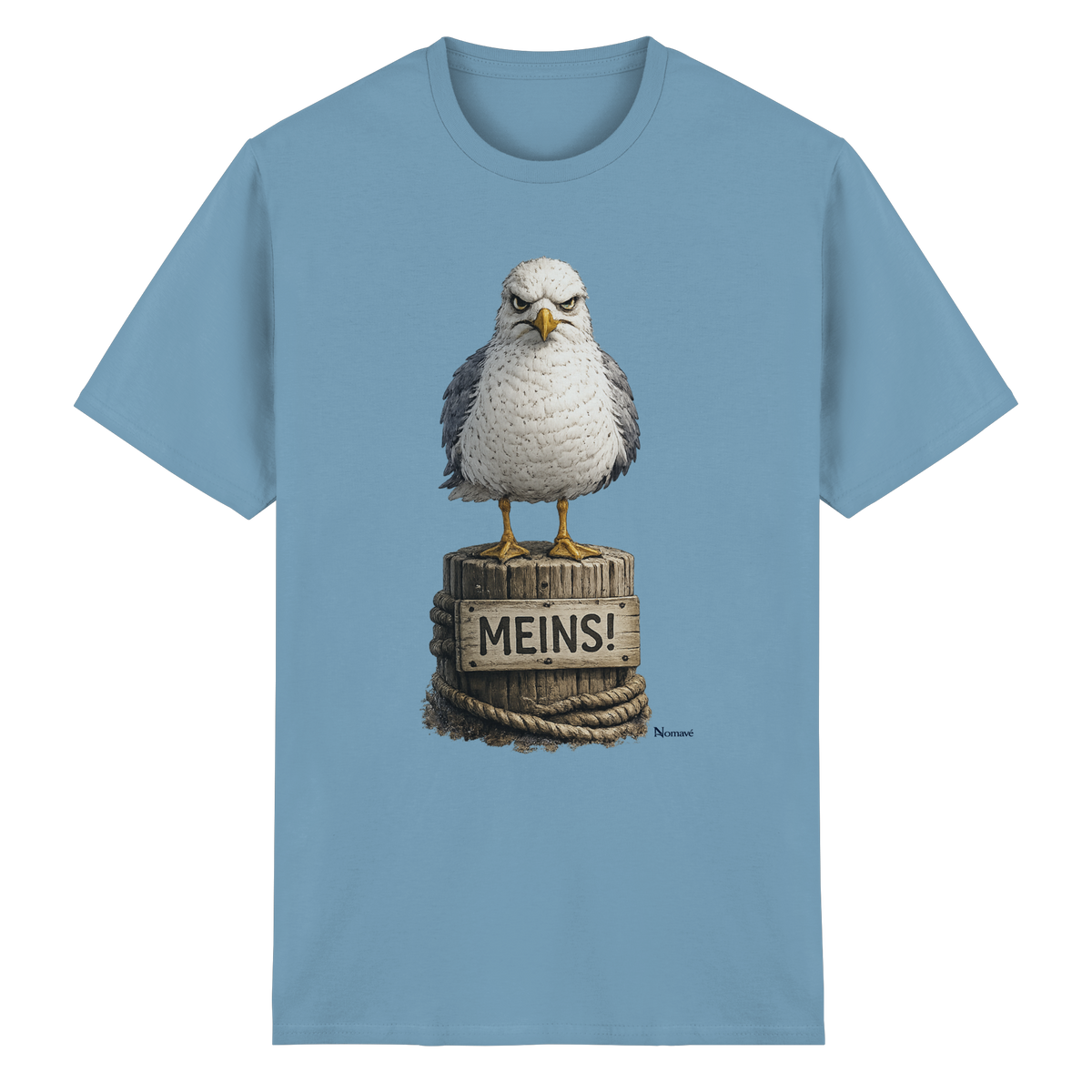 Möwe mit Meinung – „Meins“ – Essential T-Shirt – Vorderansicht in carolina blue