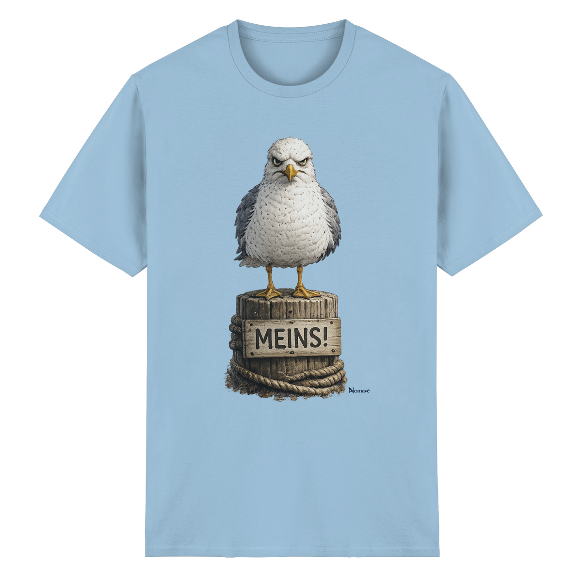 Möwe mit Meinung – „Meins“ – Essential T-Shirt – Vorderansicht in light blue