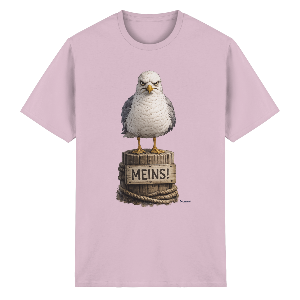 Möwe mit Meinung – „Meins“ – Essential T-Shirt – Vorderansicht in light pink