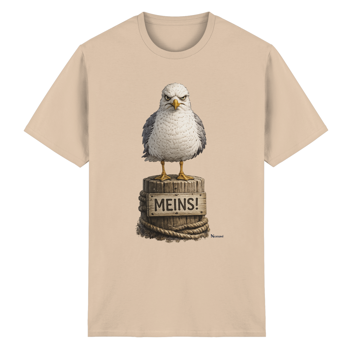 Möwe mit Meinung – „Meins“ – Essential T-Shirt – Vorderansicht in natural