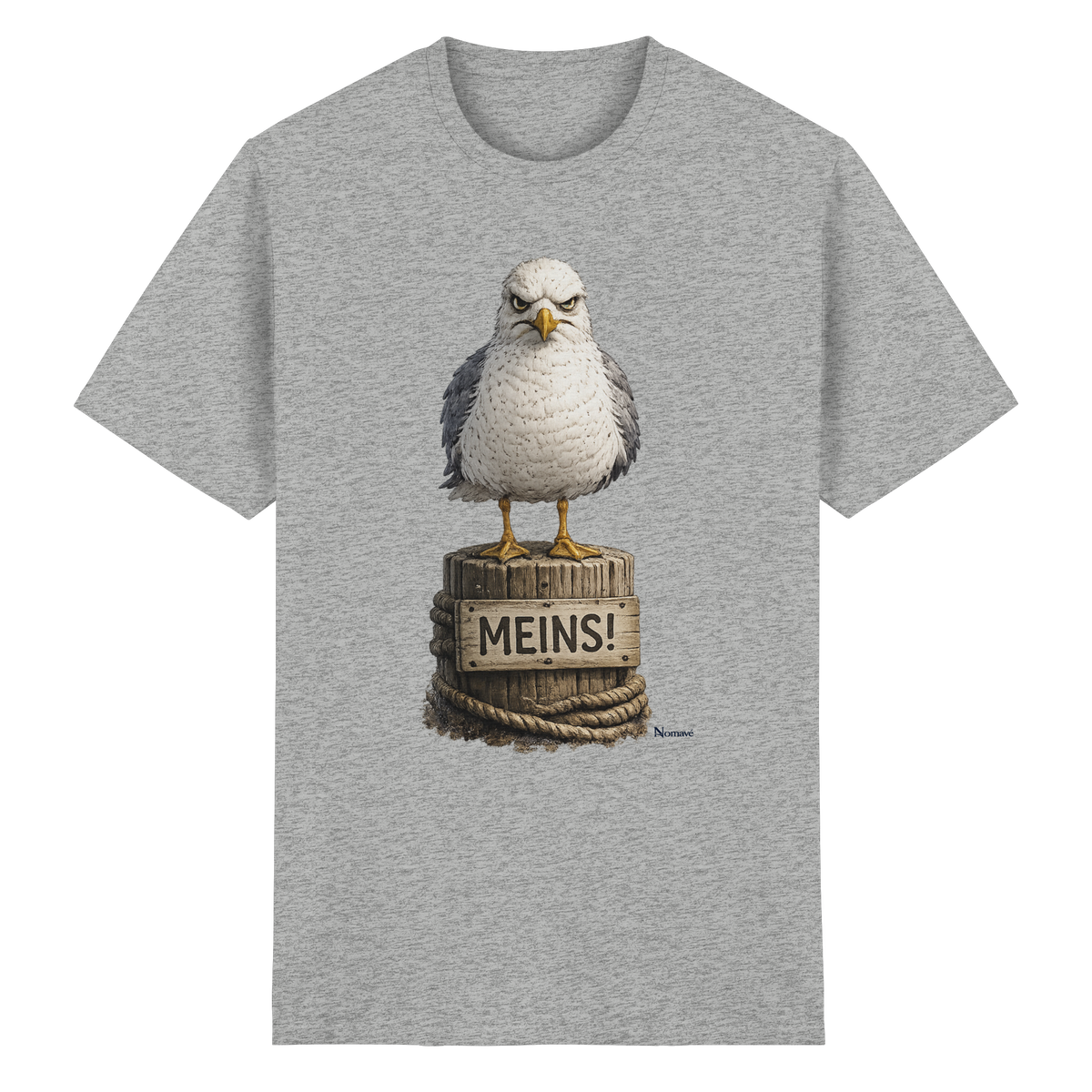 Möwe mit Meinung – „Meins“ – Essential T-Shirt – Vorderansicht in sport grey meliert