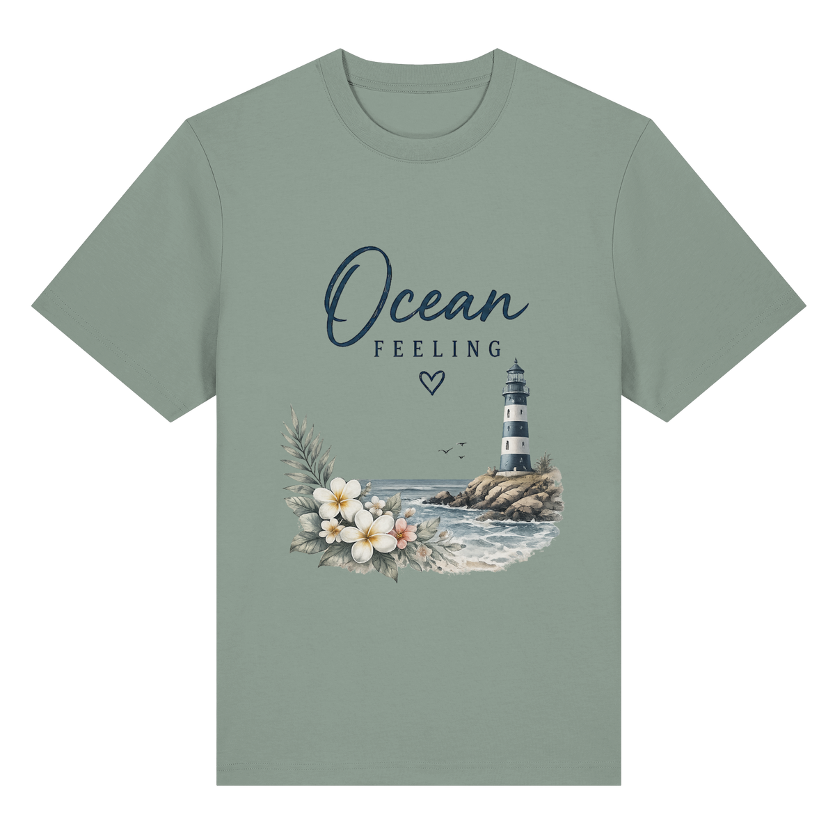 Ocean Feeling – Bio-Heavy T-Shirt – Vorderansicht in aloe