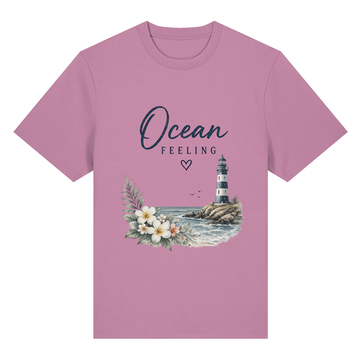 Ocean Feeling – Bio-Heavy T-Shirt – Vorderansicht in bubble pink