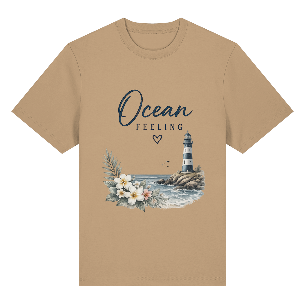Ocean Feeling – Bio-Heavy T-Shirt – Vorderansicht in latte