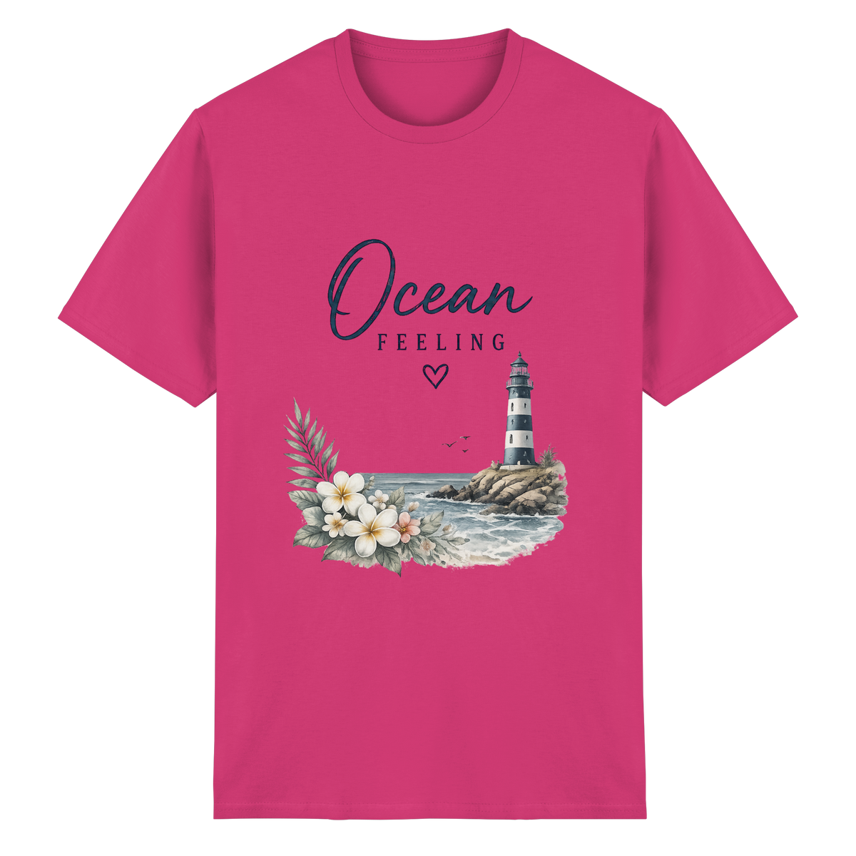 Ocean Feeling – Essential T-Shirt – Vorderansicht in heliconia