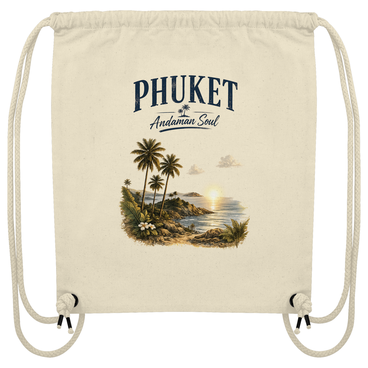 Freigestellter naturfarbener Phuket Andaman Soul Gym-Bag