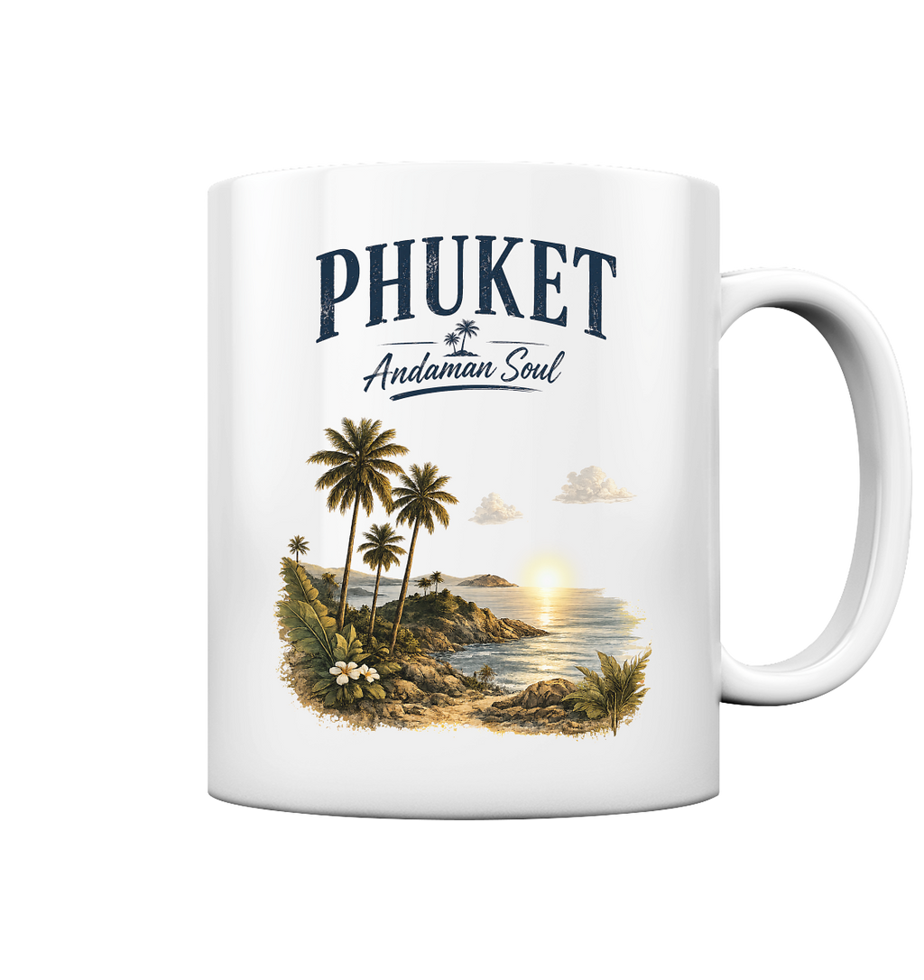 Freigestellte weiße Phuket Andaman Soul Keramiktasse