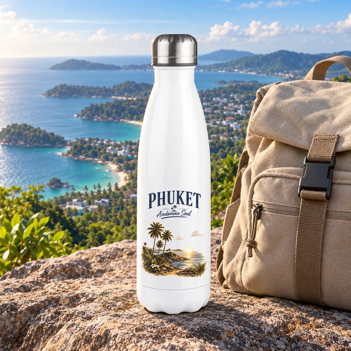 Phuket Andaman Soul Thermoflasche 500 ml mit Originalmotiv am tropischen Aussichtspunkt