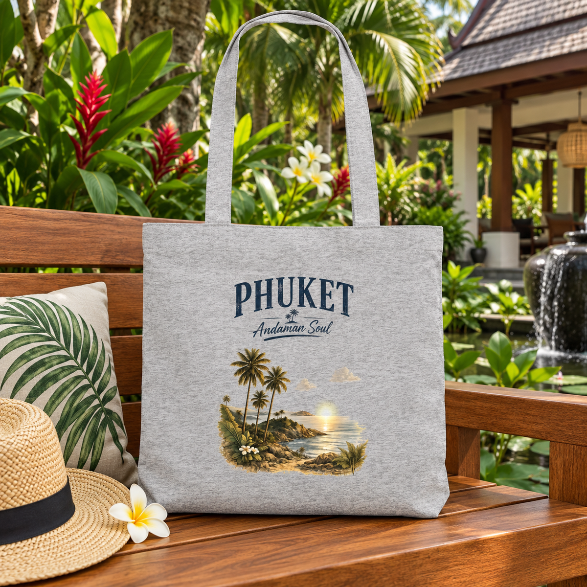 Grauer Phuket Andaman Soul Tote-Bag in einem tropischen Garten