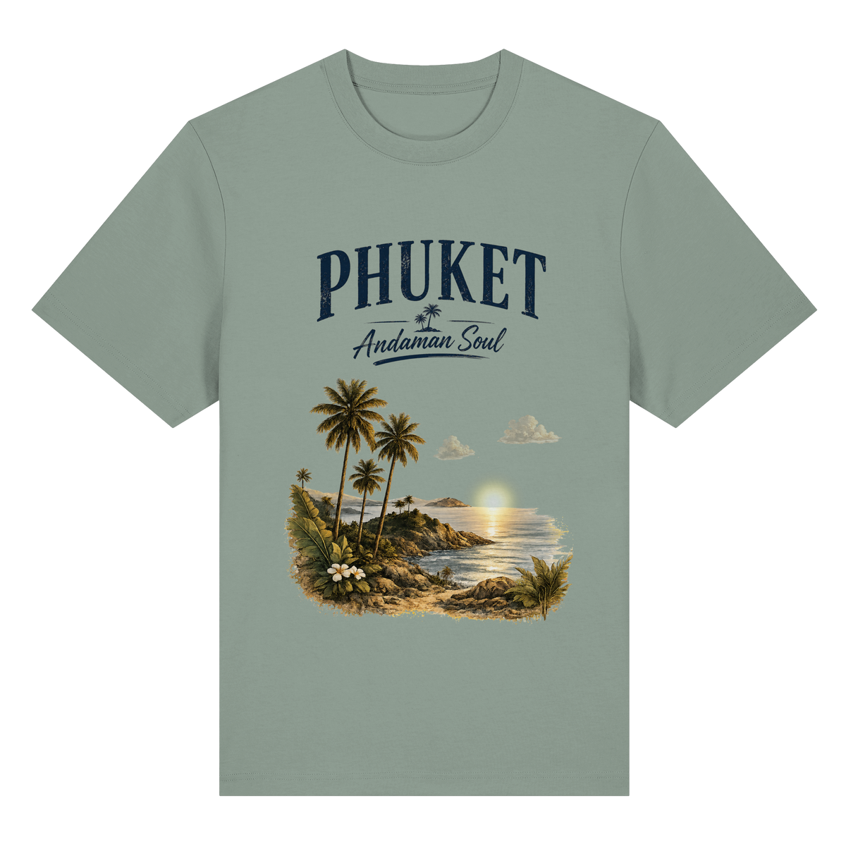 Phuket Thailand – Andaman Soul – Frontprint – Bio-Heavy T-Shirt – Vorderansicht in aloe