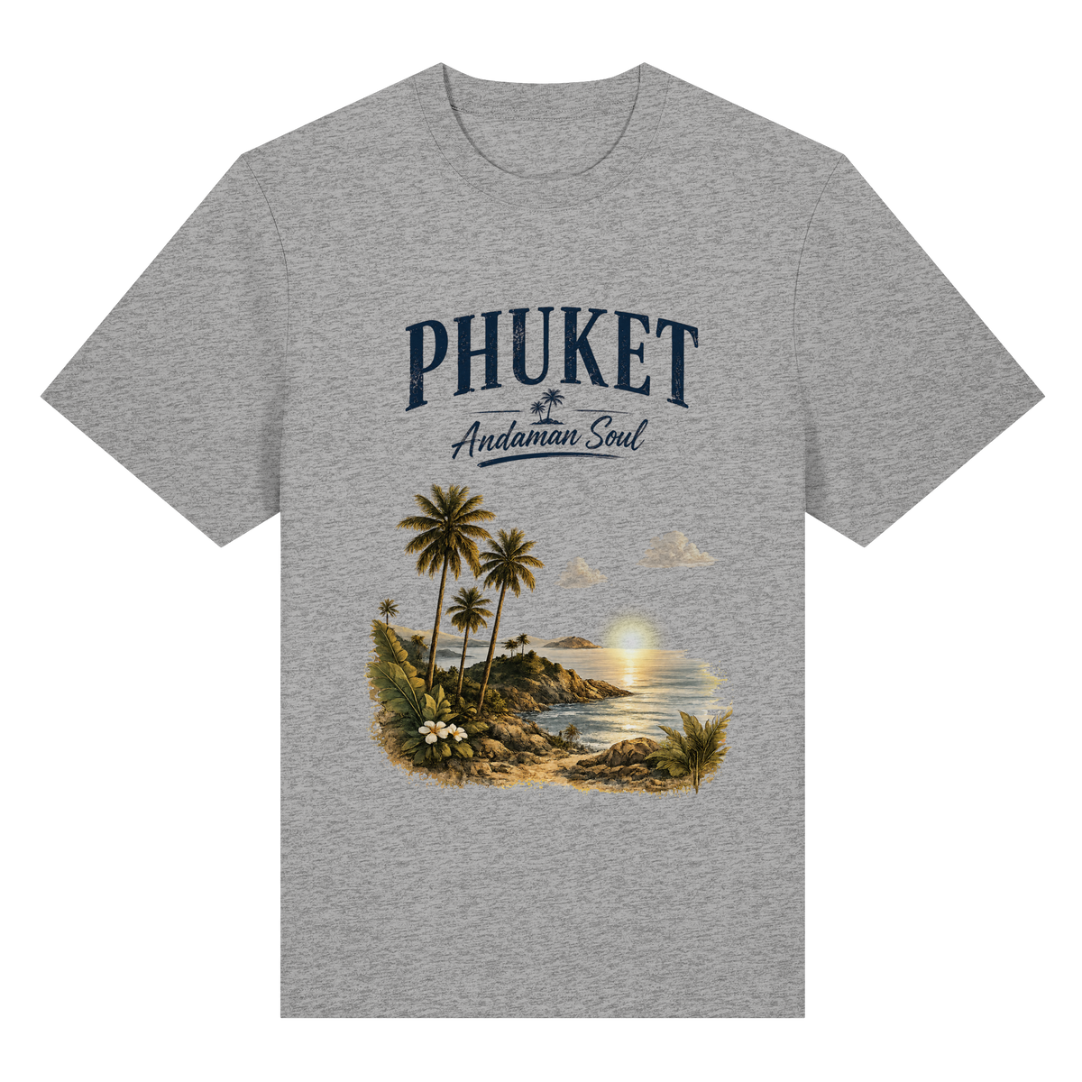 Phuket Thailand – Andaman Soul – Frontprint – Bio-Heavy T-Shirt – Vorderansicht in heather grey