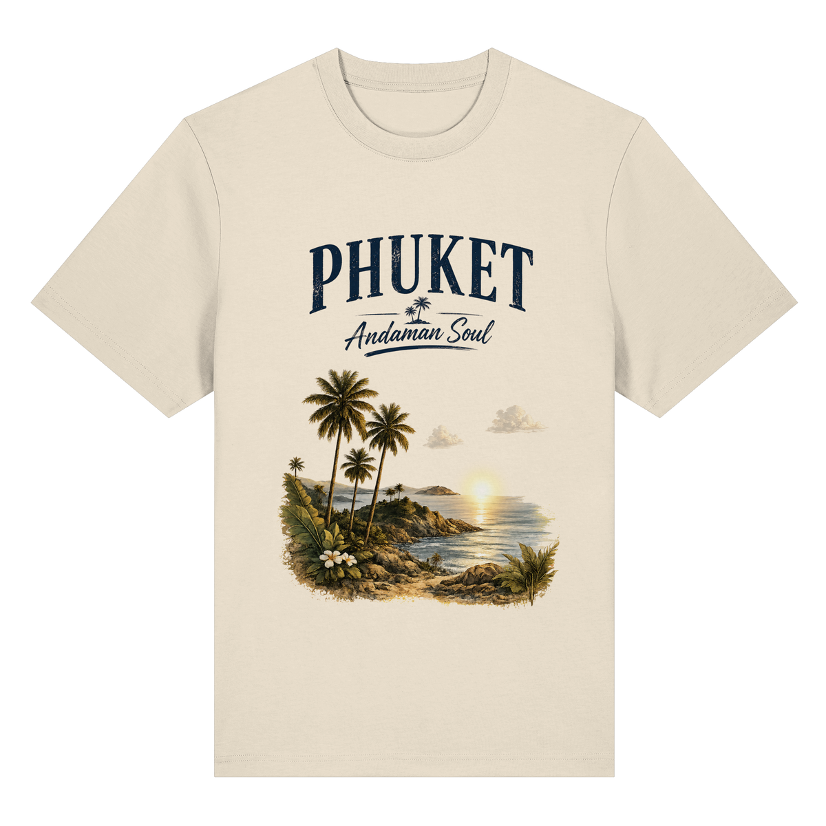 Phuket Thailand – Andaman Soul – Frontprint – Bio-Heavy T-Shirt – Vorderansicht in natural raw