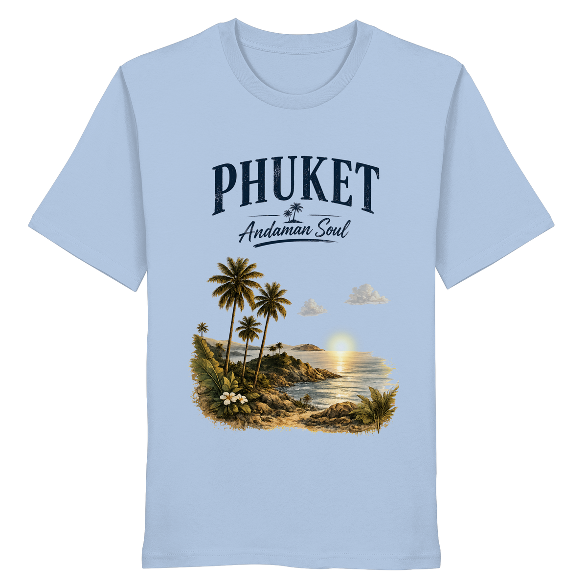 Phuket Thailand – Andaman Soul – Frontprint – Bio T-Shirt – Vorderansicht in blue soul