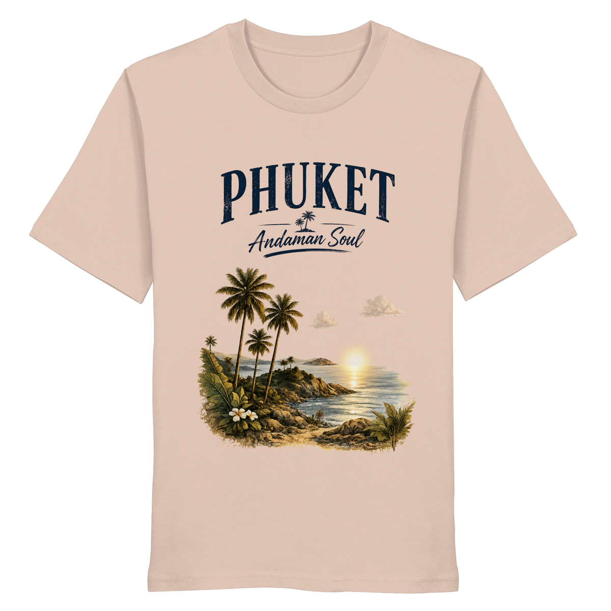 Phuket Thailand – Andaman Soul – Frontprint – Bio T-Shirt – Vorderansicht in fraiche peche