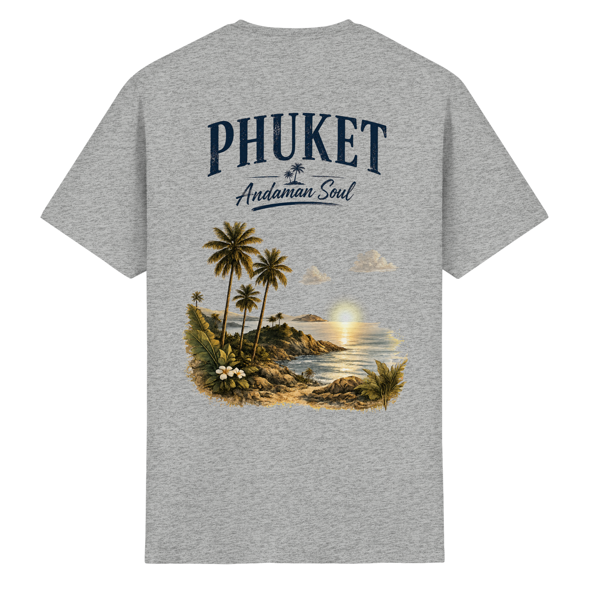 Phuket Thailand – Andaman Soul – Vintage Rückenprint – Helle Edition – Essential T-Shirt – Rückenansicht in ash grey