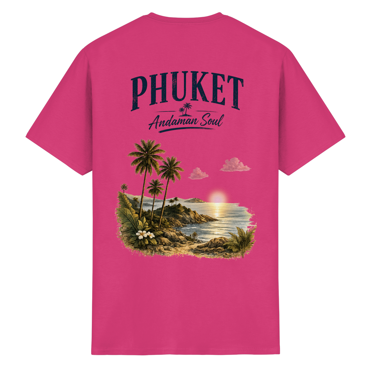 Phuket Thailand – Andaman Soul – Vintage Rückenprint – Helle Edition – Essential T-Shirt – Rückenansicht in heliconia