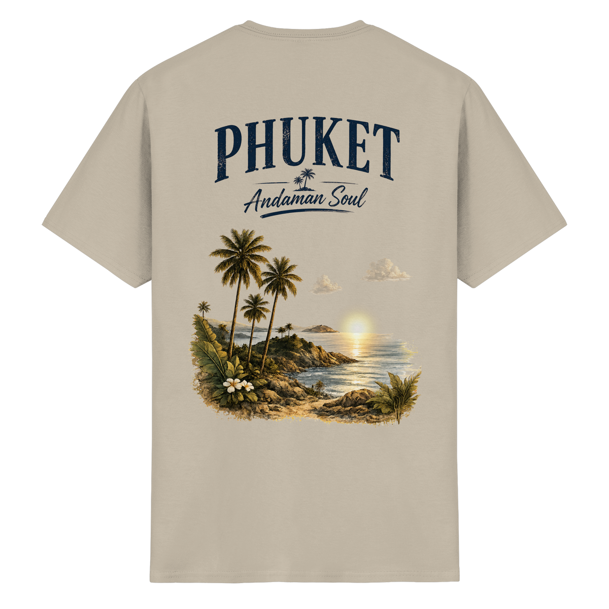 Phuket Thailand – Andaman Soul – Vintage Rückenprint – Helle Edition – Essential T-Shirt – Rückenansicht in sand