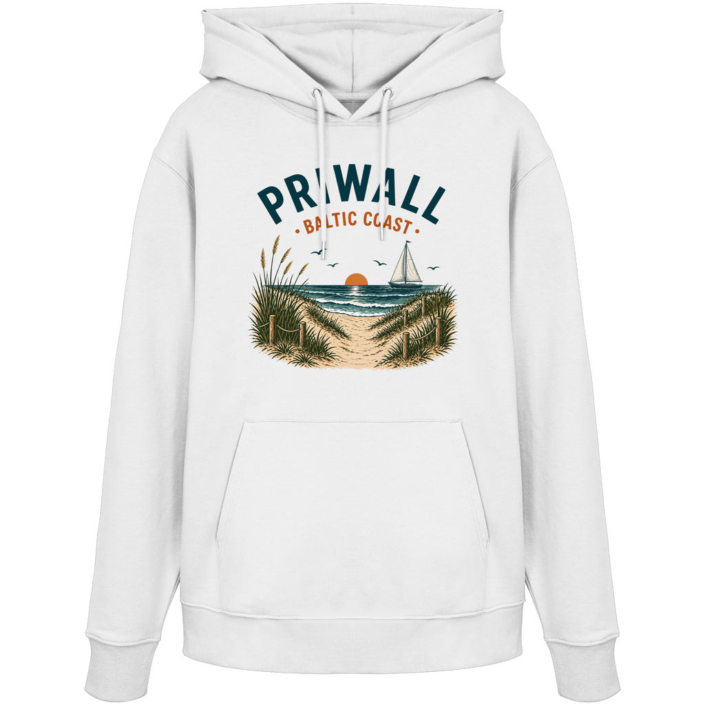 Weißer Priwall Baltic Coast Bio-Hoodie mit maritimem Frontprint