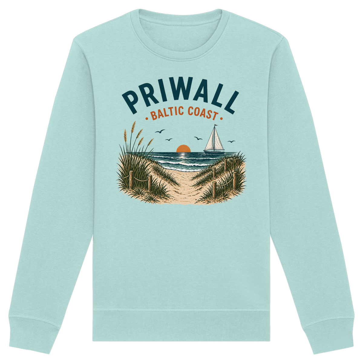 Priwall Baltic Coast Bio-Sweatshirt in Caribbean Blue – Vorderansicht