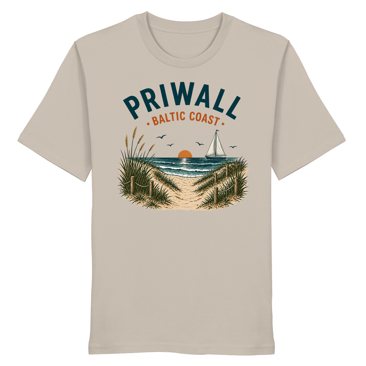 Priwall Baltic Coast Unisex Bio-T-Shirt in Desert Dust – Vorderansicht