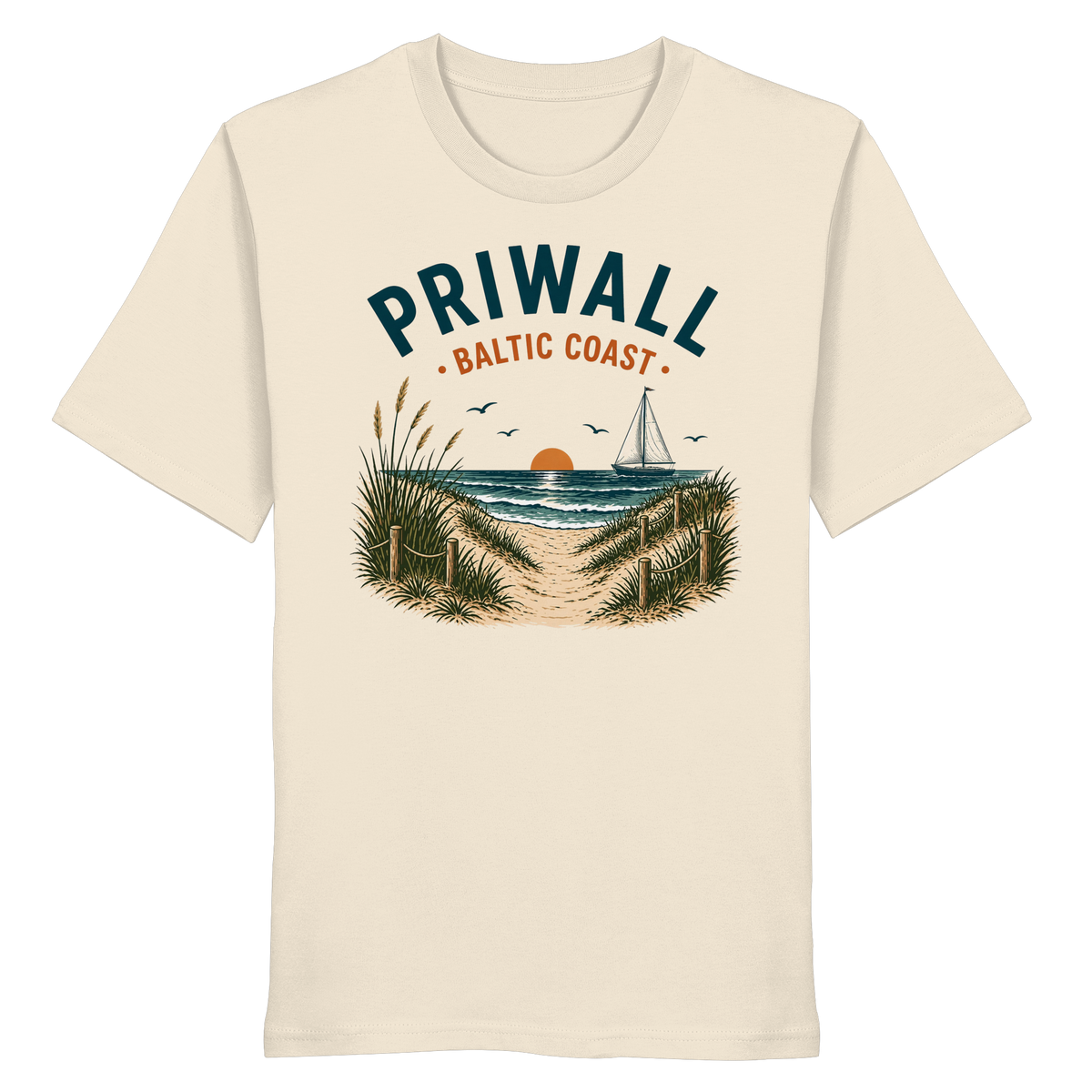 Priwall Baltic Coast Unisex Bio-T-Shirt in Natural Raw – Vorderansicht