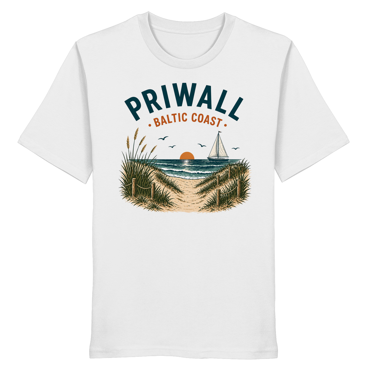 Priwall Baltic Coast Unisex Bio-T-Shirt in Weiß – Vorderansicht