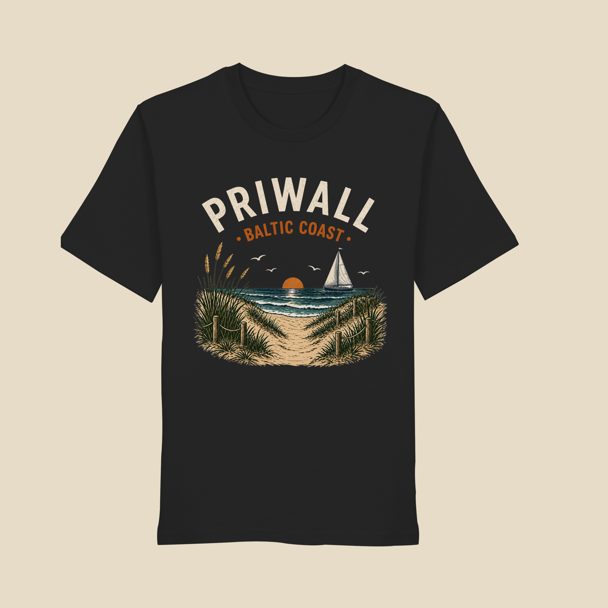 Schwarzes Priwall Baltic Coast Black Edition Bio-T-Shirt mit Ostsee-Motiv