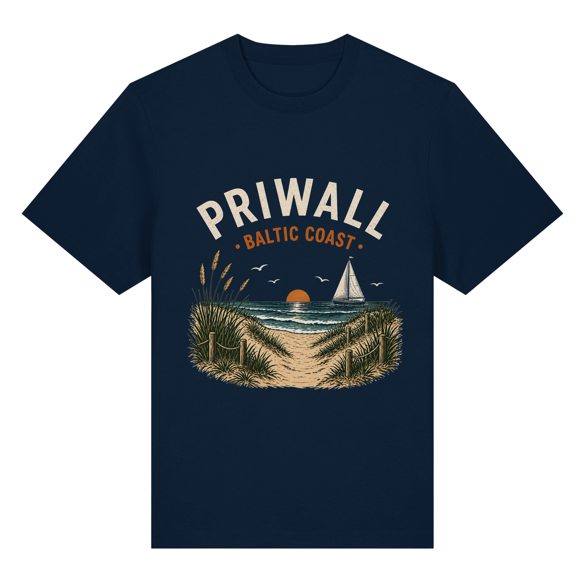 Priwall Baltic Coast Bio-Heavy T-Shirt in French Navy – Clean Mockup