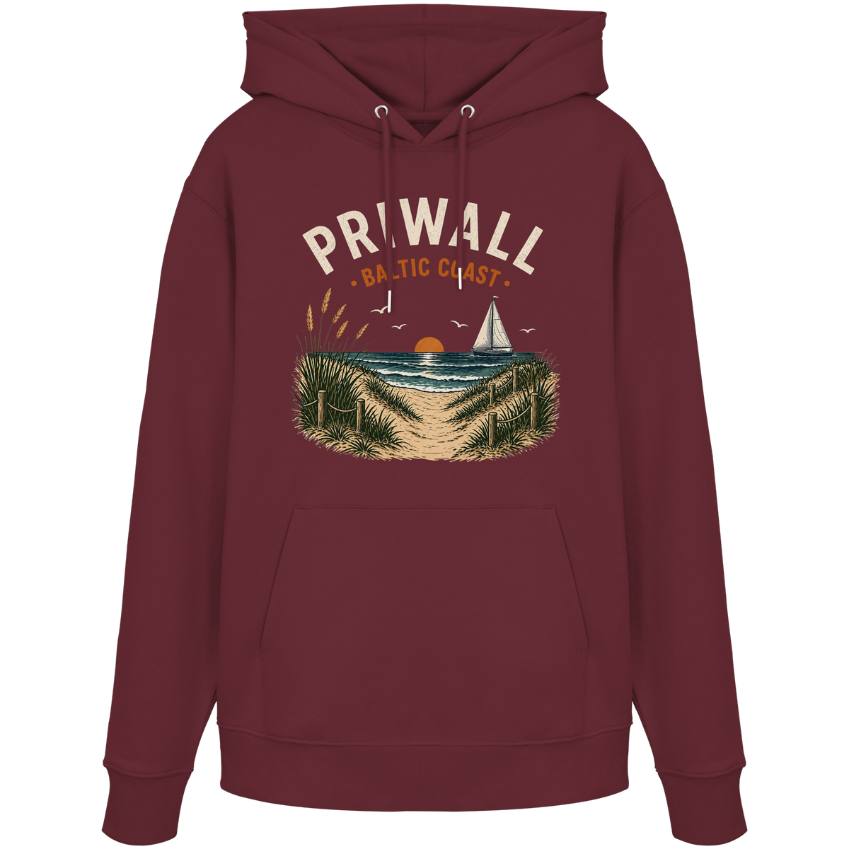 Priwall Baltic Coast Bio-Hoodie in Burgundy – Clean Mockup