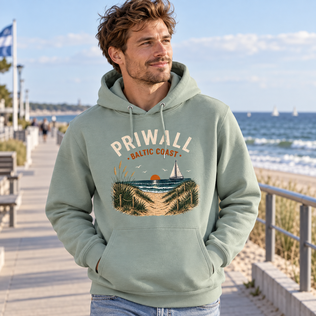 Mann an der Ostseepromenade im Priwall Baltic Coast Bio-Hoodie